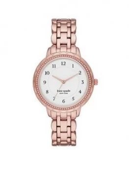 Kate Spade New York Kate Spade Mornings Silver Scalloped Oval Dial Rose Gold Stainless Steel Bracelet Ladies Watch