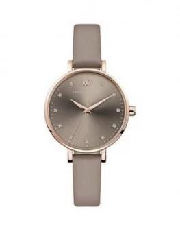 Amanda Walker Florence Grey And Rose Gold Detail Dial Brown Leather Strap Ladies Watch