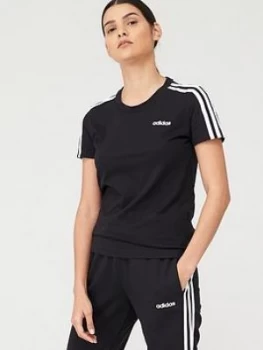 Adidas 3 Stripe Slim T-Shirt - Black, Size 2Xs, Women