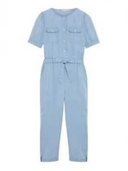 Mintie by Mint Velvet Girls Chambray Puff Sleeve Jumpsuit - Blue, Size 3-4 Years, Women