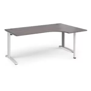 TR10 right hand ergonomic desk 1800mm - white frame and grey oak top