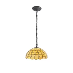 1 Light Downlighter Ceiling Pendant E27 With 50cm Tiffany Shade, Beige, Clear Crystal, Aged Antique Brass