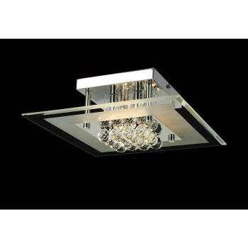 Delmar square ceiling lamp 4 bulbs polished chrome / glass / crystal