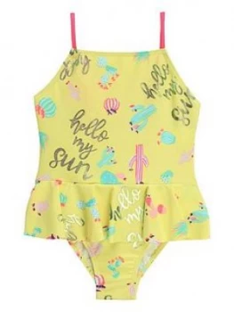 Billieblush Girls Ruffle Printed Swimsuit - Yellow, Size Age: 12 Years, Women