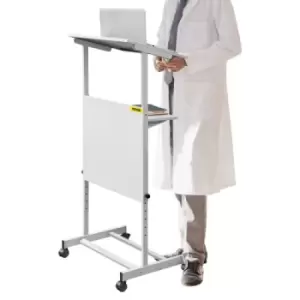VEVOR Standing Lectern, Height Adjustment Portable Pulpit, 4 Rolling Casters Lectern Podium Stand, Lower Storage Shelf Floor Lectern Podium, White Lec