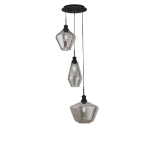 Mia 3 Light Cluster Drop Ceiling Pendant Smoked Glass