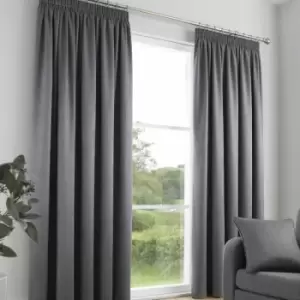 Fusion Galaxy Plain Dyed Triple Woven Thermal Pencil Pleat Lined Curtains, Charcoal, 46 x 72 Inch