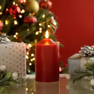 Festive 12.5cm Battery Operated Wax Firefly Pillar Candle With Timer Red