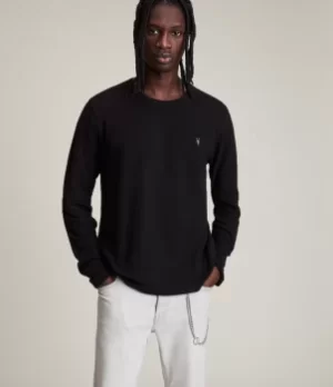 AllSaints Mens Cotton Regular Fit Muse Long Sleeve Crew Neck T-Shirt, Black, Size: XXL