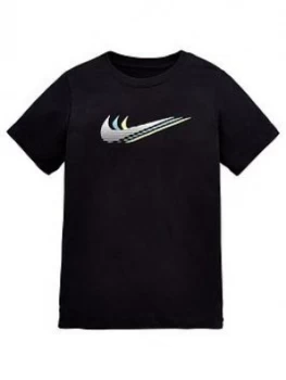 Boys, Nike NSW Older Kids Unisex Triple Swoosh T-Shirt - Black, Size Xs