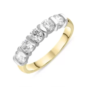 18ct Yellow Gold Diamond Five Stone Bar Set Half Eternity Ring