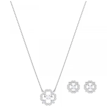 Ladies Swarovski Silver Plated Sparkling Dance Flower Earring & Necklace Set