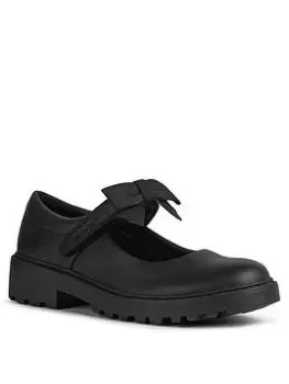 Geox Casey Girls Bow Velcro Strap School Shoe, Black, Size 6 Older