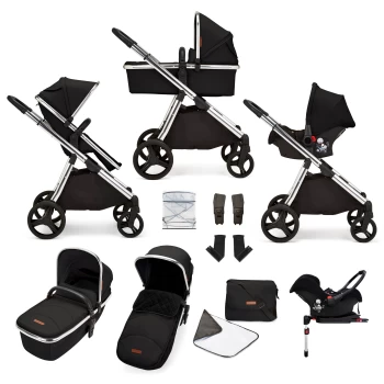 ickle bubba Eclipse Travel System with Galaxy Car Seat and Isofix Base - Chrome / Jet Black / Black