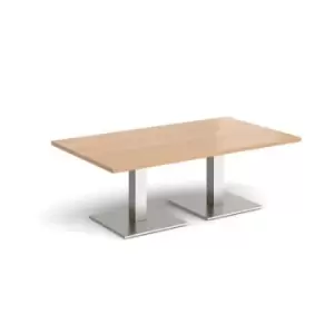 Brescia rectangular coffee table with flat square brushed steel bases 1400mm x 800mm - beech