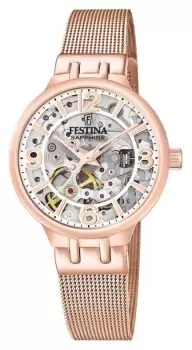 Festina F20581/2 Ladies Rose Gold-Toned Skeleton Auto Watch