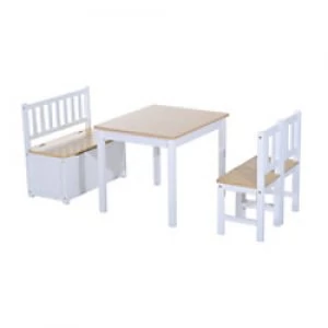 HOMCOM Kids Table And Chairs Set White Pine Wood, MDF 312-001
