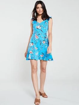 Oasis Botanical Skater Dress - Multi Blue, Multi Blue, Size 12, Women
