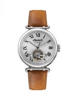 Ingersoll Ingersoll Protagonist Silver Skeleton Eye Automatic Dial Tan Leather Strap Watch