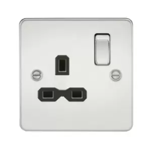 Flat plate 13A 1G dp switched socket - polished chrome with Black insert - Knightsbridge