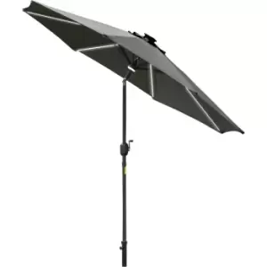 2.7m Garden Parasol Patio Sun Umbrella w/ LED Solar Light Grey - Outsunny