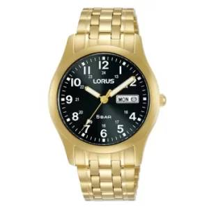 Mens Classic Watch with Gold Stainless Steel Strap & Black Dial