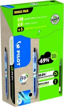 Pilot Greenpack B2P Eco Gel 0.7mm Black 10 Pens and 10 Refills