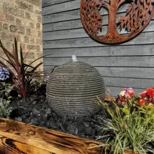 40cm Grey Granite Ribbed Sphere Mains Powered Water Feature