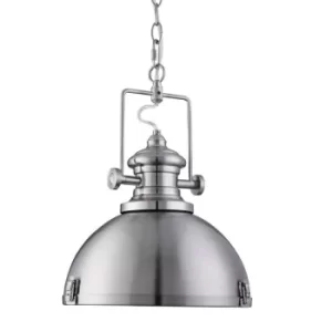 Industrial 1 Light Dome Ceiling Pendant Satin Silver with Acrylic Diffuser, E27