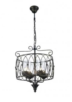 Caged Ceiling Pendant 4 Light E27 Black, Gold with Clear Glass