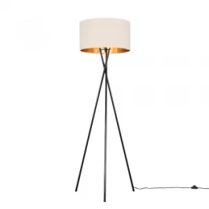 Camden Black Tripod Floor Lamp with XL Fawn and Gold Reni Shade