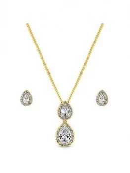 Jon Richard Gold Plate Cubic Zirconia Double Pear Pendant And
