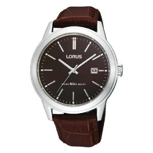 Lorus RH925BX9 Mens Polished Case Watch with Leather Strap
