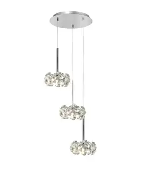, 3 Light G9 2m Round Pendant With Polished Chrome And Crystal Shade