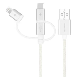 Momax One Link 3-in-1 (USB-A to Micro/Lightning/Type C) Cable (1m) DX1W - Silver