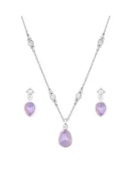 Mood Silver Purple Aurora Borealis Pear Drop Pendant Necklace And Earring Set - Gift Boxed