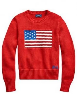 Ralph Lauren Girls Knitted Flag Jumper - Red