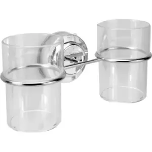 Suction Cup Double Toothbrush Tumbler Holder M&W - Silver
