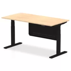Air 1600 x 800mm Height Adjustable Desk Maple Top Black Leg With Black Steel Modesty Panel