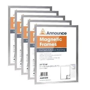 Announce Magnetic Frame A4 Silver Pack of 5 AA01841
