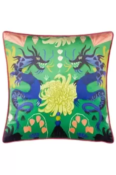 Dragons Piped Velvet Polyester Filled Cushion