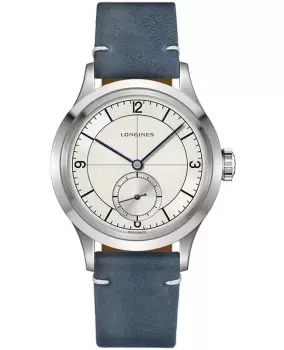 Longines Heritage Classic Silver Dial Blue Leather Strap Mens Watch L2.828.4.73.2 L2.828.4.73.2