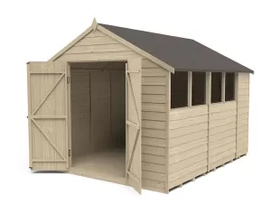 Forest Garden 10 x 8ft Apex Tongue & Groove Pressure Treated Double Door Shed with Assembly