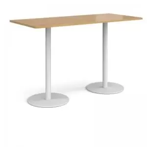 Monza rectangular poseur table with flat round white bases 1800mm x
