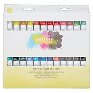 Artiste Paint Set Acrylic Assorted 24 Colours 12ml Tubes