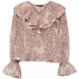 French Connection Demetra Gathered V-Neck Blouse - Peach Nectar Multi