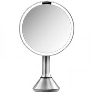 simplehuman Sensor Mirrors 5 x Magnification 20cm Sensor Mirror with Touch Control Brightness: Round, Brushed Stainless Steel, Rechargeable