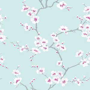 Fresco Apple Blossom Teal and Pink Wallpaper