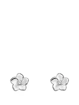 The Love Silver Collection 3D Cherry Blossom Earrings With Cz Crystal Centre