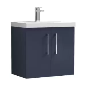 Arno Matt Electric Blue 600mm Wall Hung 2 Door Vanity Unit with 40mm Profile Basin - ARN1723A - Electric Blue - Nuie